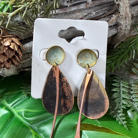 Artistic Copper and Brass Teardrop Earrings - Picture 9 of 9